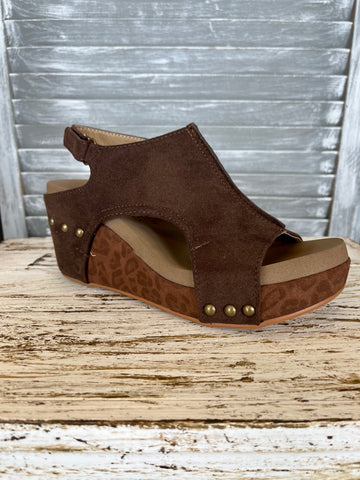 Chocolate Leopard Suede Wedge by Corkys