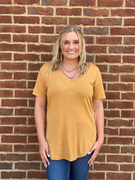 Megan Golden Spice Vneck Tee by Another Love